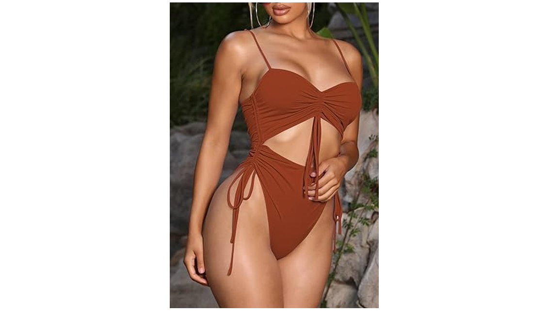 Viottiset Women Cut Out Drawstring One Piece Bathing Swimsuit Cheeky High Cut, S