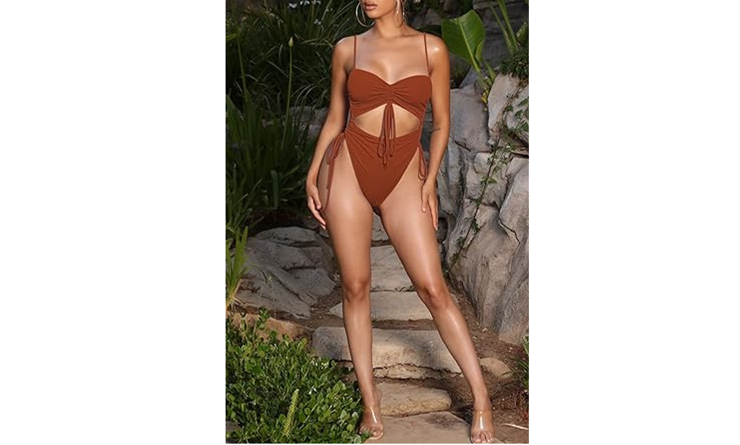 Viottiset Women Cut Out Drawstring One Piece Bathing Swimsuit Cheeky High Cut, S