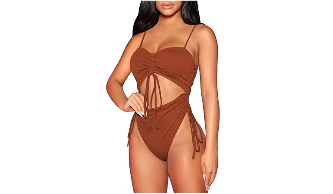 Viottiset Women Cut Out Drawstring One Piece Bathing Swimsuit Cheeky High Cut, S