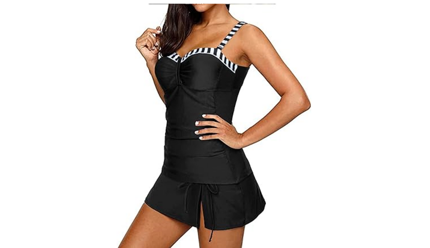 Yonique Womens Tankini Swimsuits with Skirt Piece Ruched Bathing Suit Pushup,L