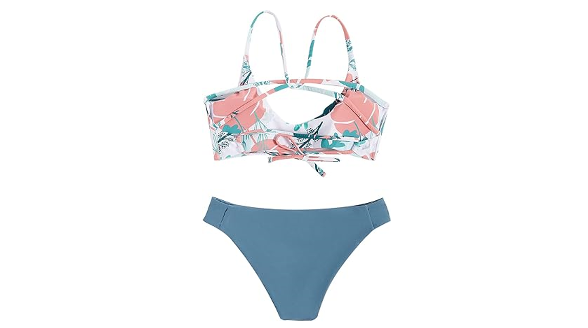 SweatyRocks Women Sexy Bathing Suit Floral Print Cross Back BikiniSet Swimsuit,M