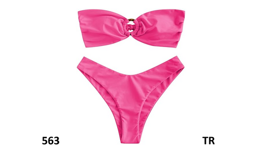 ZAFUL Women Tie Dye Ribbed O Ring Lace Up Tie Side Bandeau Bikini Set Swimsuit,M