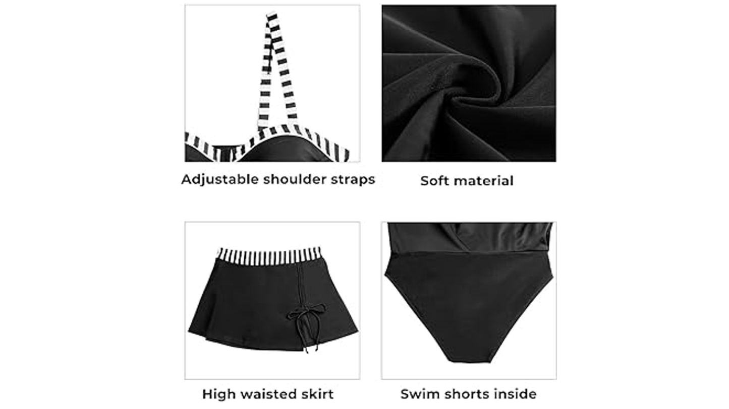 Yonique Womens Tankini Swimsuits with Skirt Piece Ruched Bathing Suit Pushup,L