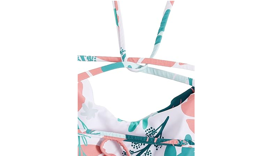 SweatyRocks Women Sexy Bathing Suit Floral Print Cross Back BikiniSet Swimsuit,M