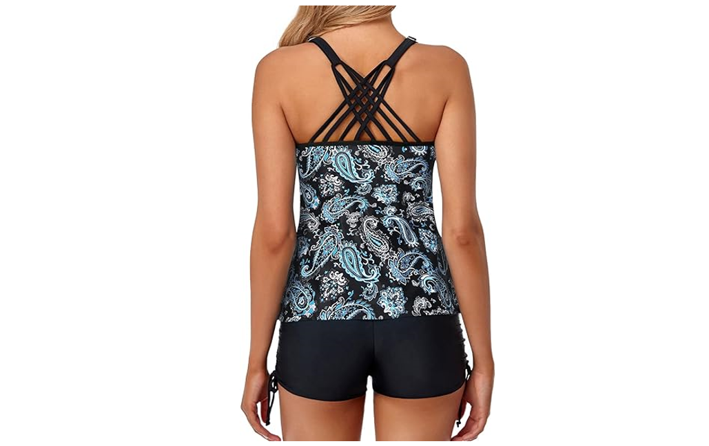Yonique Womens Tankini Swimsuits Athletic 2 Piece Tummy Control Bathing Suit, XL
