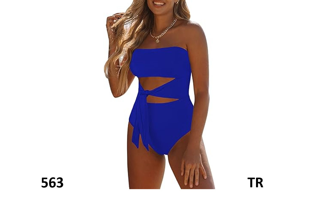 Viottiset Women Bandeau One Piece Bathing Swimsuit Strapless Tie High Cut Out, M