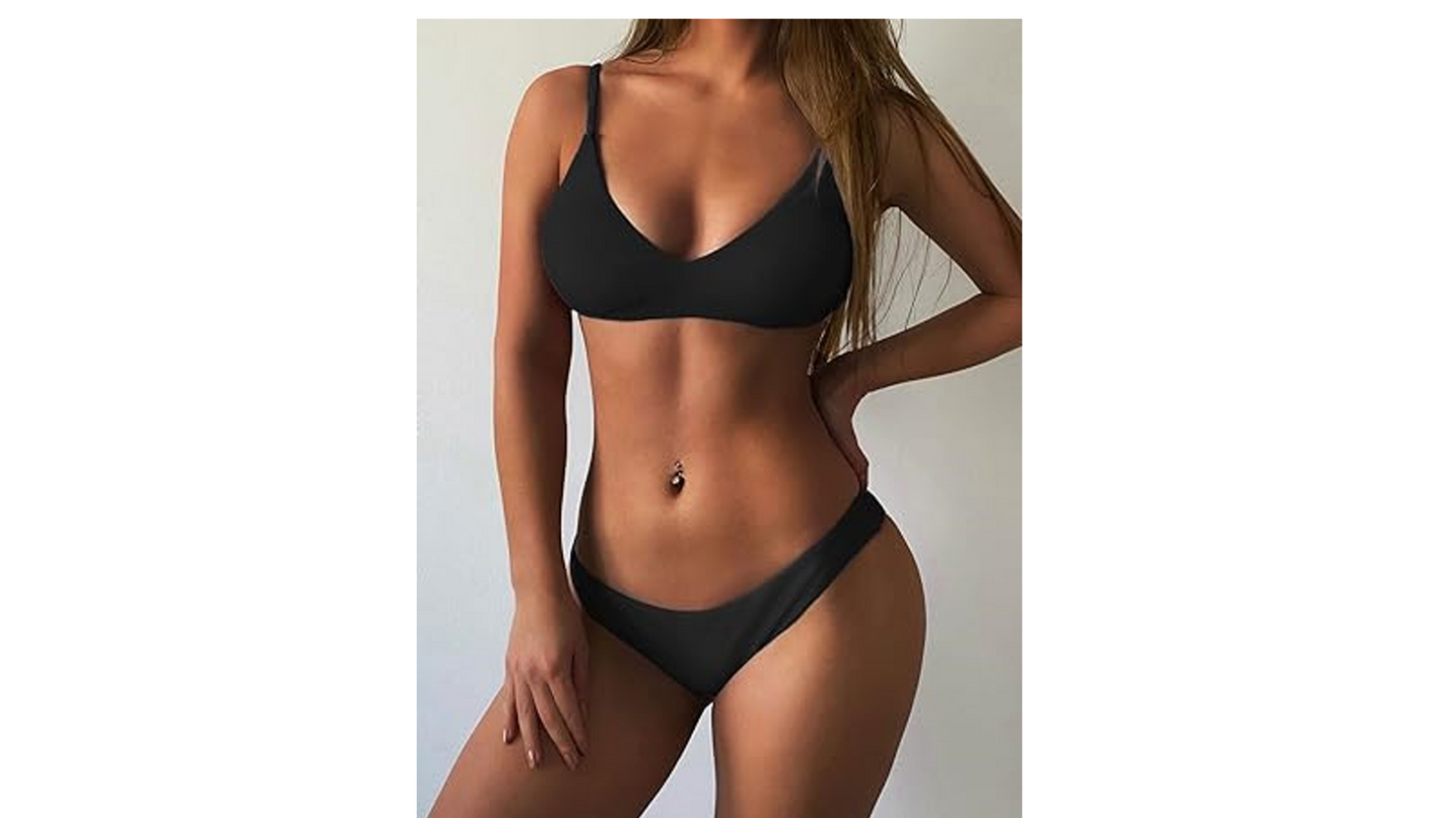 ZAFUL Women's Solid Spaghetti Strap Bralette Bikini Set 2 Piece Swimsuit, Medium