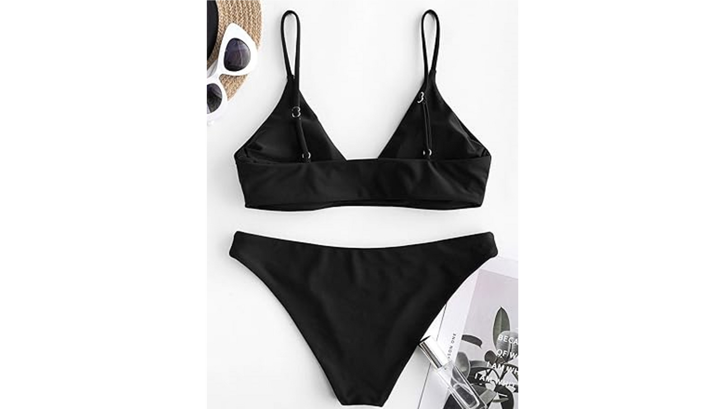ZAFUL Women's Solid Spaghetti Strap Bralette Bikini Set 2 Piece Swimsuit, Medium