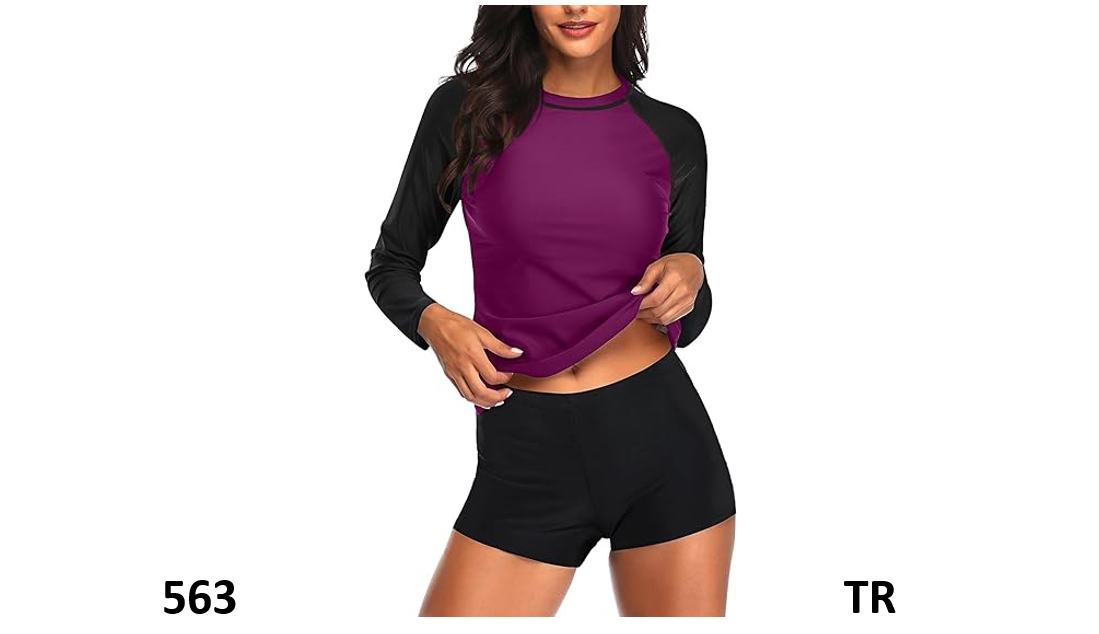 Daci Women Dark Purple Two Piece Rash Guard Long Sleeve Swimsuit UPF 50+ Swim, L