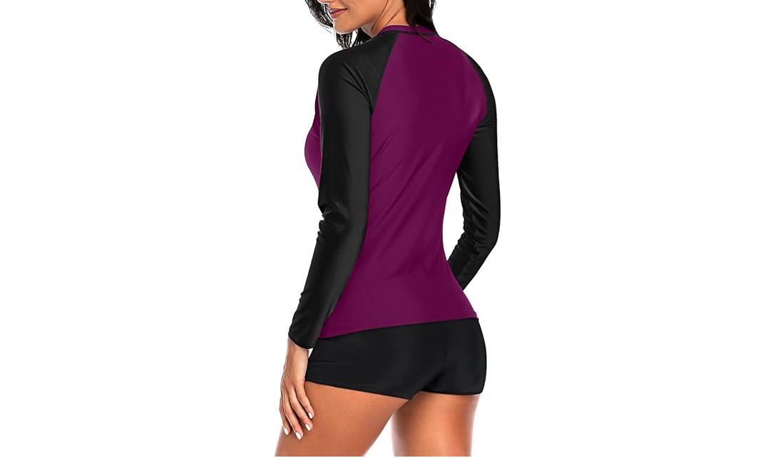 Daci Women Dark Purple Two Piece Rash Guard Long Sleeve Swimsuit UPF 50+ Swim, L