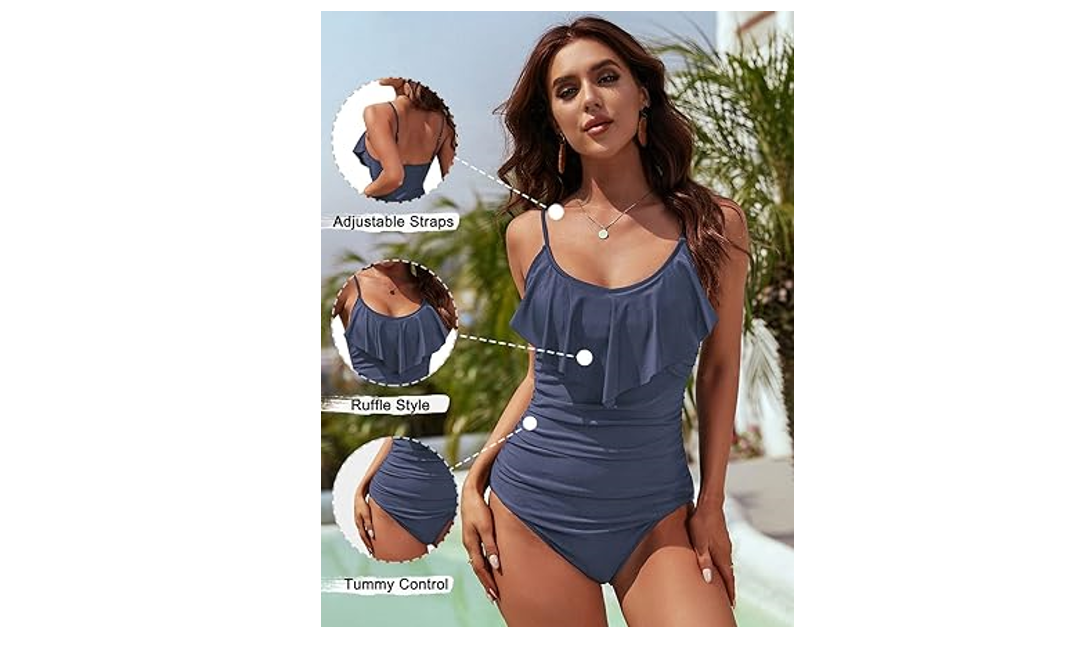 Blooming Jelly Women's One Piece Bathing Suit Tummy Control Swimwear Ruffled, L