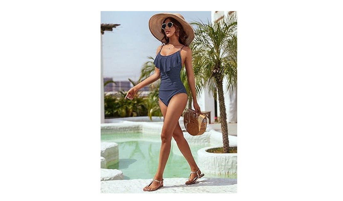 Blooming Jelly Women's One Piece Bathing Suit Tummy Control Swimwear Ruffled, L