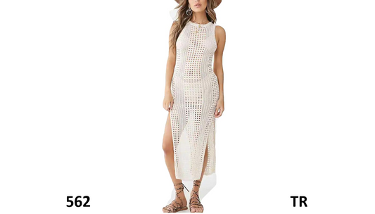 Bsubseach Women Beige Hollow Out Sleeveless Bikini Swimsuit Cover Up Swimwear