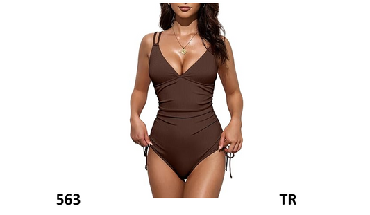 Aleumdr Women's V Neck One Piece Swimsuit Padded Push Up Tummy Control Bathing,L