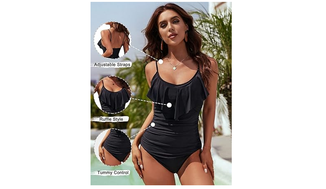 Blooming Jelly Womens One Piece Bathing Suit Tummy Control Swimwear Ruffled, XL