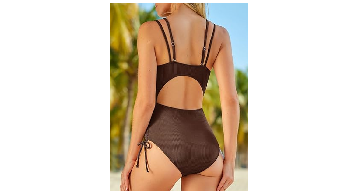 Aleumdr Women's V Neck One Piece Swimsuit Padded Push Up Tummy Control Bathing,L
