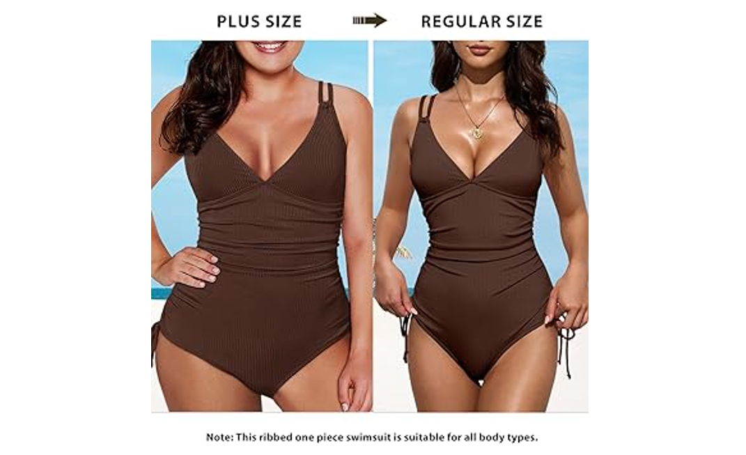 Aleumdr Women's V Neck One Piece Swimsuit Padded Push Up Tummy Control Bathing,L
