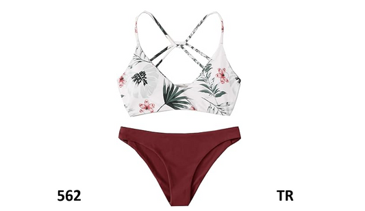 SweatyRocks Women Sexy Bathing Suit Floral Print Cross Back BikiniSet Swimsuit,L