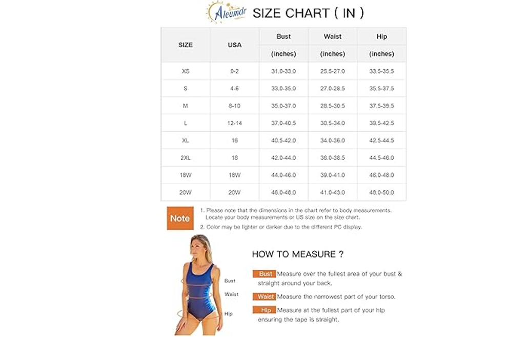 Aleumdr Women's V Neck One Piece Swimsuit Padded Push Up Tummy Control Bathing,L