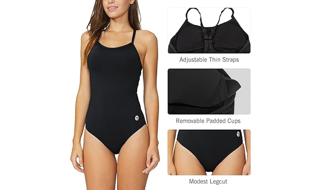 BALEAF Women's Athletic Training Adjustable Strap 1 Piece Swimsuit Swimwear, 36