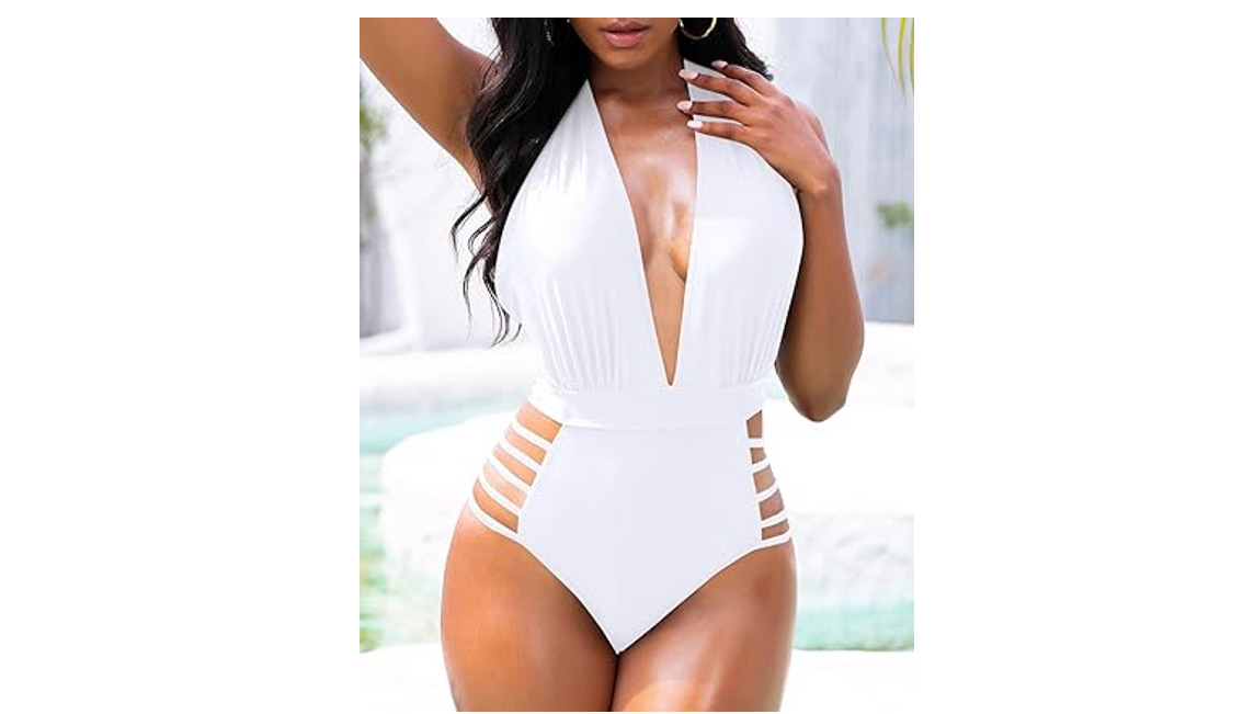Aqua Eve Women Sexy 1 Piece Swimsuit Halter Plunge V Neck Cutout Bathing Suit,XL