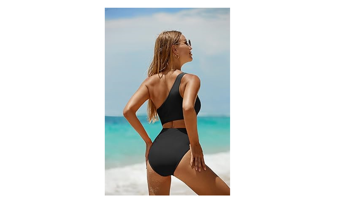 Yonique Women 1 Piece Bathing Suit One Shoulder Swimsuit Cutout Monokini,Black,L