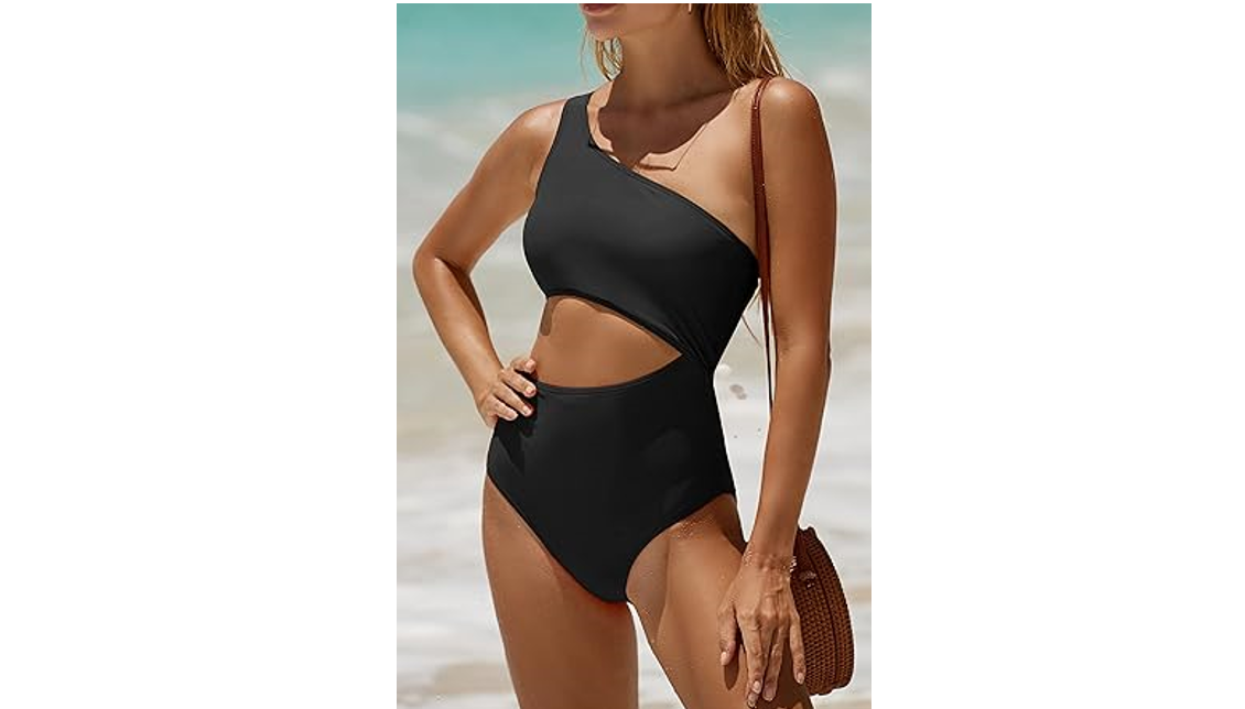 Yonique Women 1 Piece Bathing Suit One Shoulder Swimsuit Cutout Monokini,Black,L