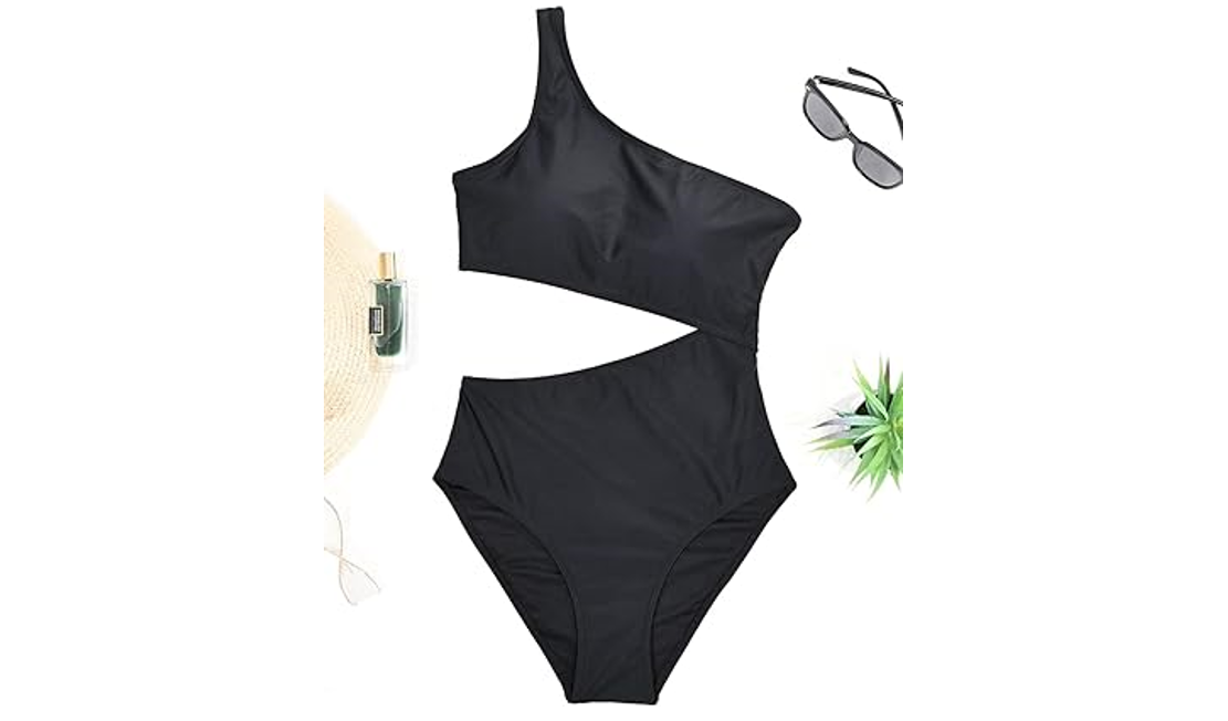 Yonique Women 1 Piece Bathing Suit One Shoulder Swimsuit Cutout Monokini,Black,L