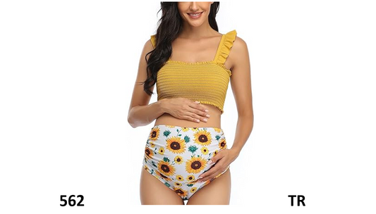 Summer Mae Maternity Ribbed 1 Piece Swimsuit Ruffle Flounce Bathing Suit VNeck,M