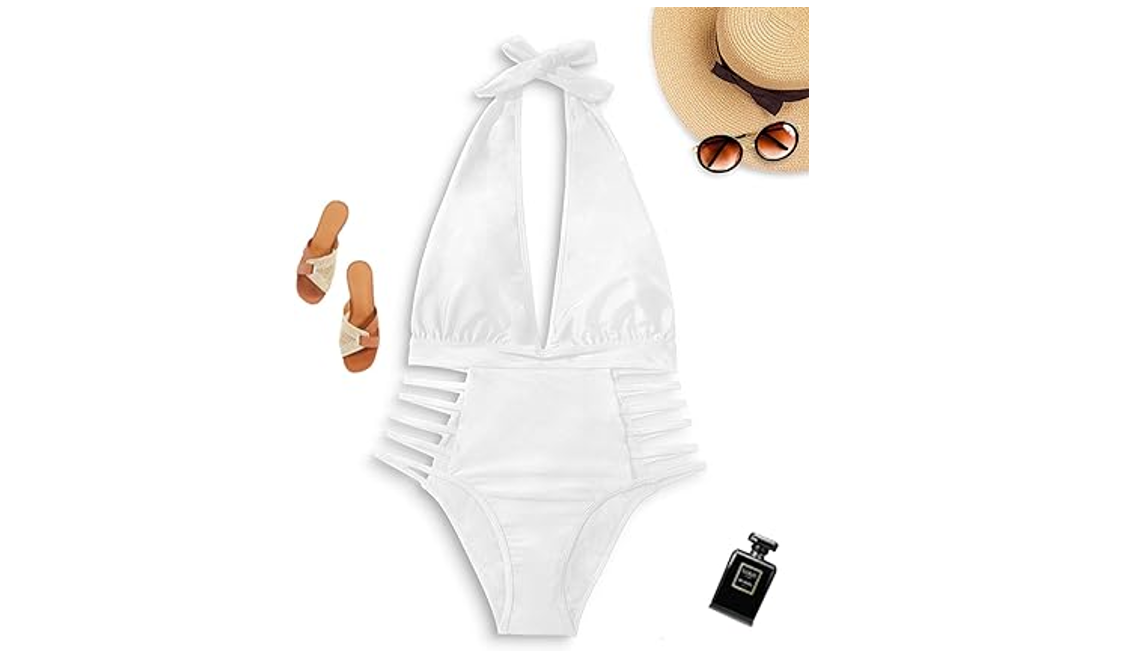 Aqua Eve Women Sexy 1 Piece Swimsuit Halter Plunge V Neck Cutout Bathing Suit,XL