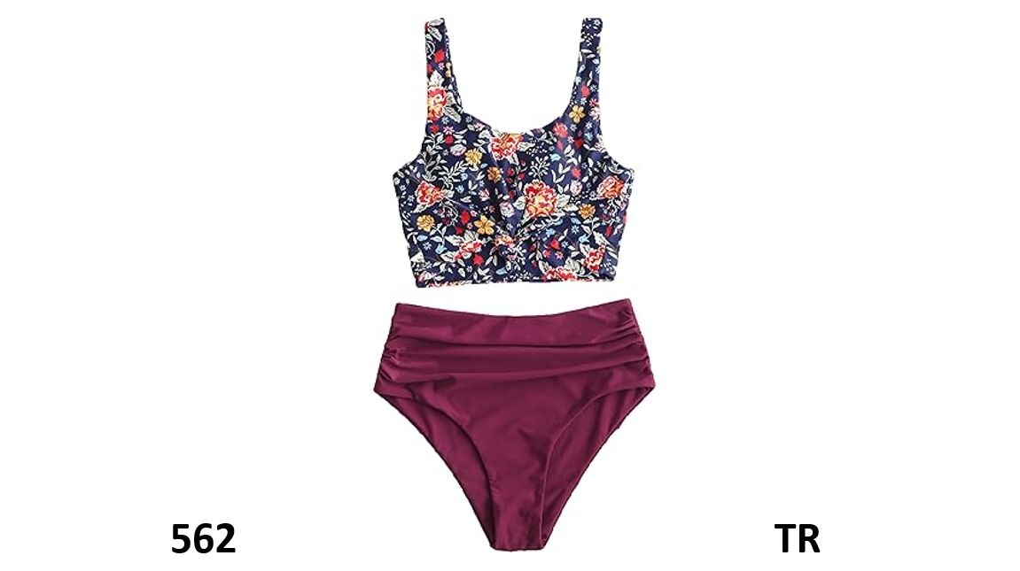 ZAFUL Women Knotted Front Tankini Set High Waisted Bikini Scoop Neck Swimsuit, L