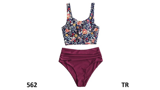 ZAFUL Women Knotted Front Tankini Set High Waisted Bikini Scoop Neck Swimsuit, L