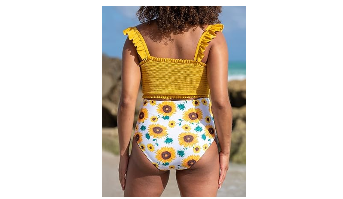Summer Mae Maternity Ribbed 1 Piece Swimsuit Ruffle Flounce Bathing Suit VNeck,M