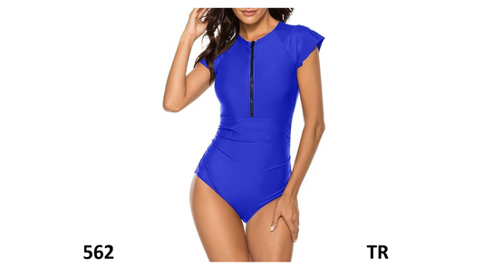 Wolddress Women Zip Front 1 Piece Rashguard Surfing Athletic Swimsuit Swimwear,L