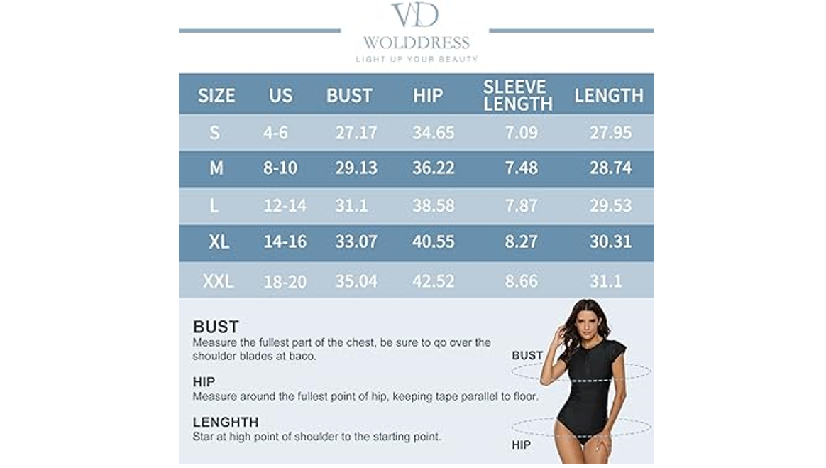 Wolddress Women Zip Front 1 Piece Rashguard Surfing Athletic Swimsuit Swimwear,L