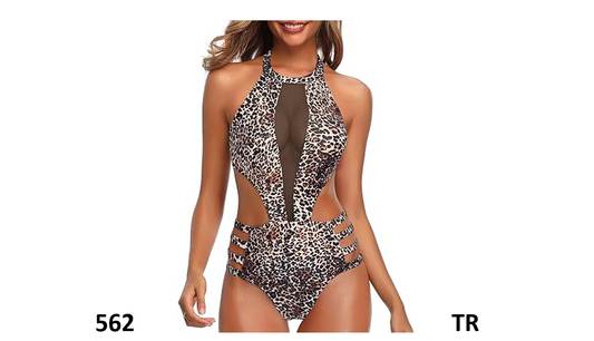 Tempt Me Women 1 Piece Sexy Mesh Swimsuit Leopard 3 High Neck Cutout Monokini, L
