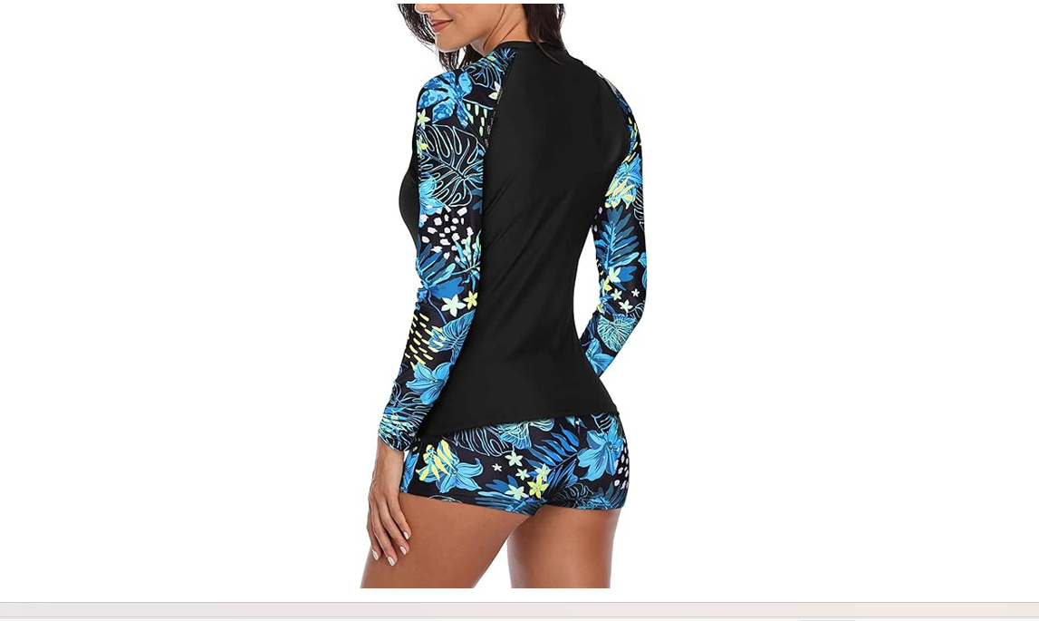 Daci Women Leaf Print 2 Piece Rash Guard Long Sleeve Swimsuits UPF 50+ Swim, XL