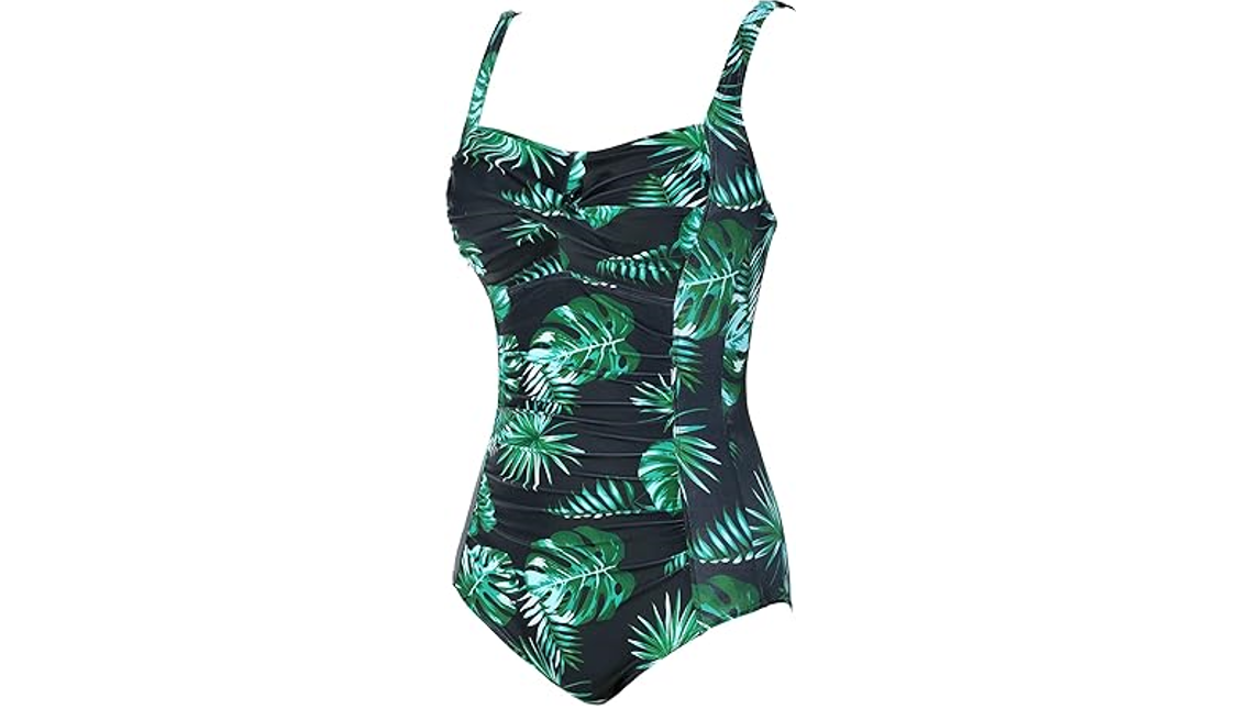 Women's Swimsuit One Piece Tummy Control Bathing Suit Ruched Vintage Push Up, XL