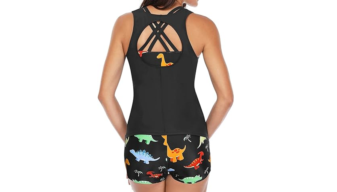 Yonique 3 Piece Swimsuit Women Athletic Tankini Teen BathingSuit Tummy Control,L