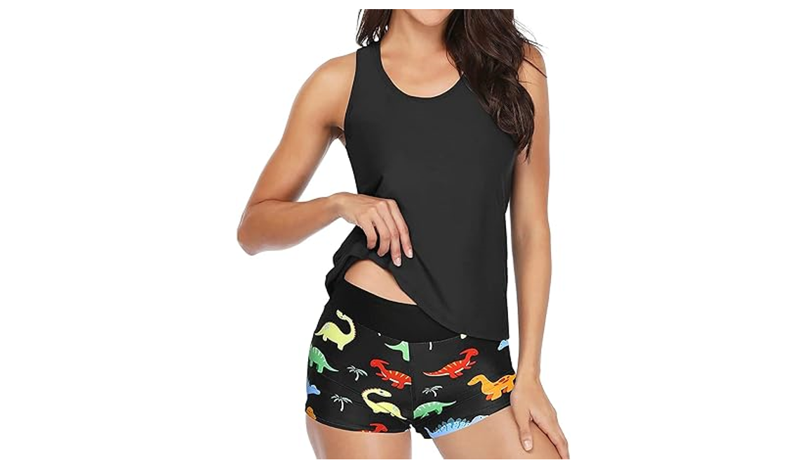 Yonique 3 Piece Swimsuit Women Athletic Tankini Teen BathingSuit Tummy Control,L
