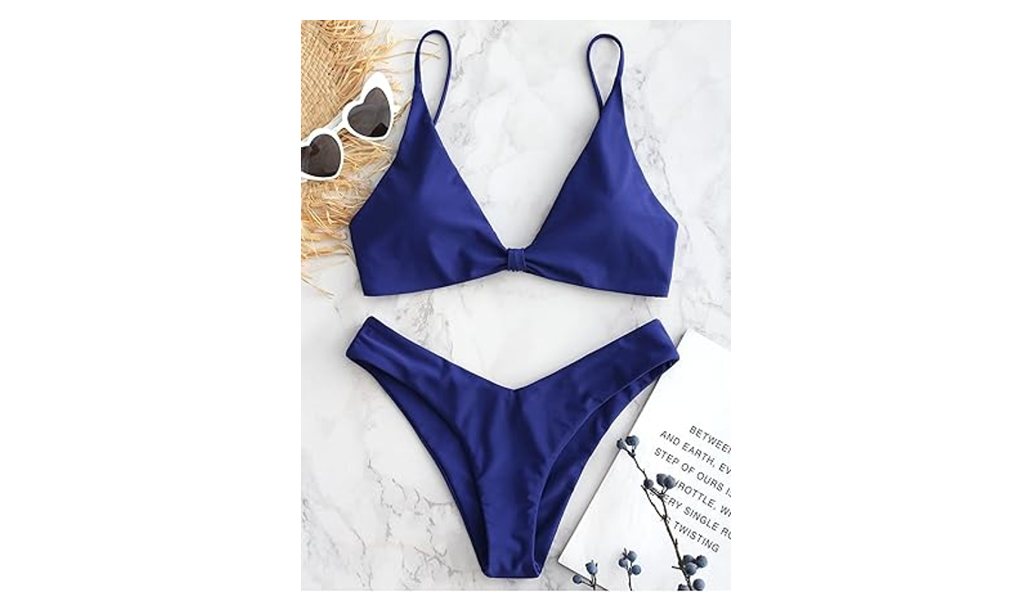 ZAFUL Women's Bikini Sets Tie Knot Front Spaghetti Strap High Cut Bikini Swim, S