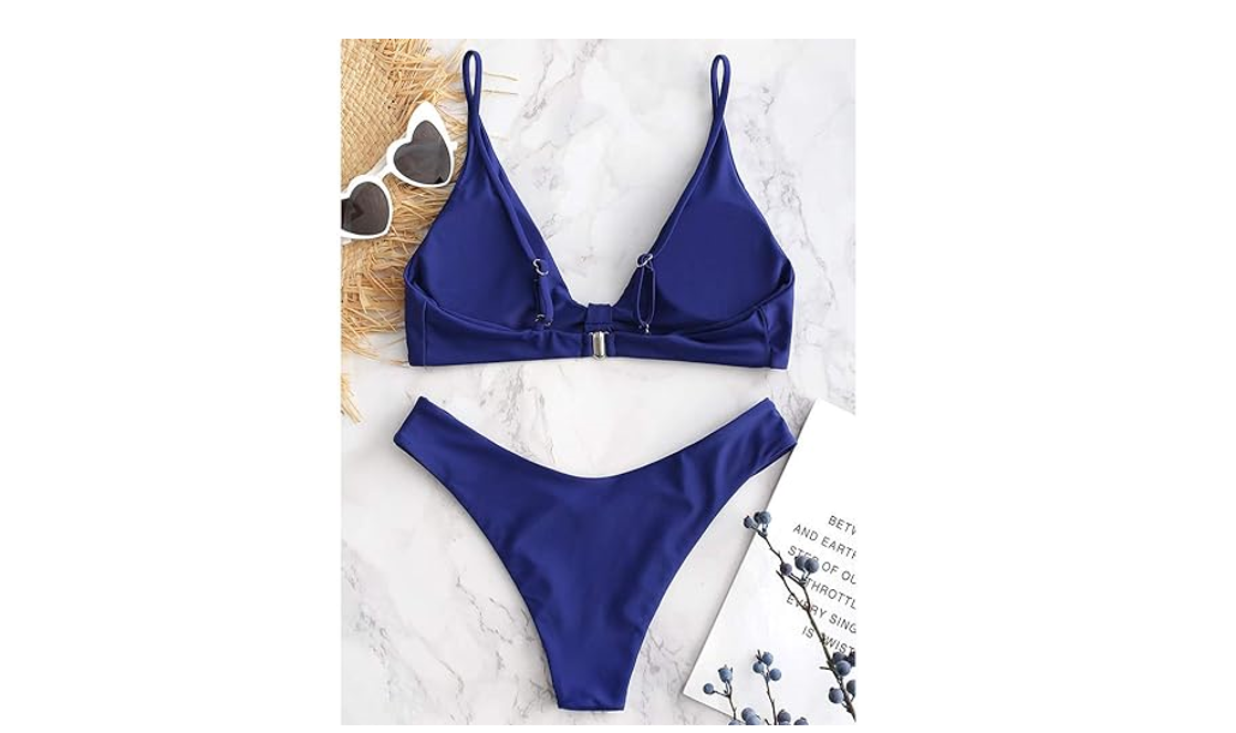 ZAFUL Women's Bikini Sets Tie Knot Front Spaghetti Strap High Cut Bikini Swim, S