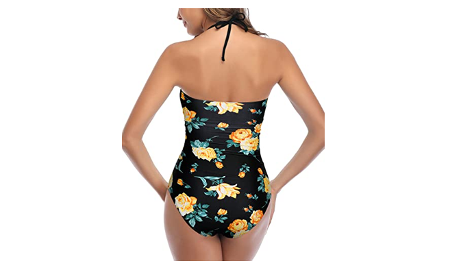 Tempt Me Women Black Floral Sexy Cutout 1 Piece Swimsuit Tummy Control, X-Large