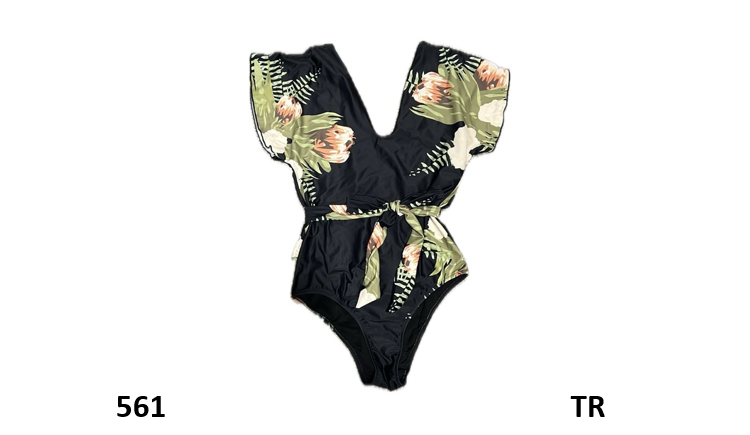 Byinns Women' V-Neck One-Piece Swimsuit with Belt Floral Printed Bathing Suit, S