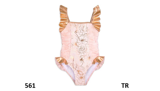 Disney Belle Swimsuit for Girls' Beauty and The Beast, Size 5/6 Multicolored
