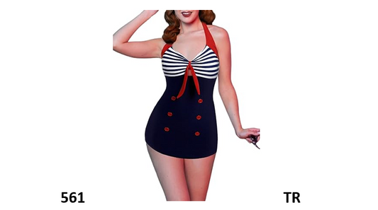 Ekouaer Women Sailor Swimsuit Retro 1 Piece Skirtini CoverUp Pinup Swimdress,4XL