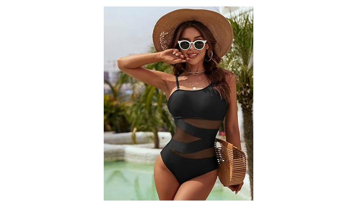 Blooming Jelly Women' One Shoulder Swimsuit One Piece Full Coverage Swimsuit, XL