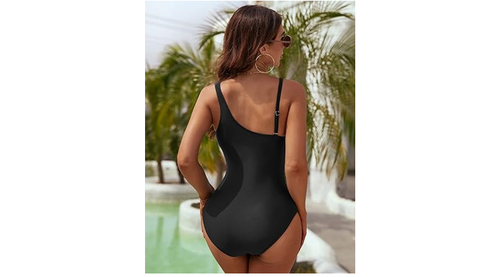 Blooming Jelly Women' One Shoulder Swimsuit One Piece Full Coverage Swimsuit, XL