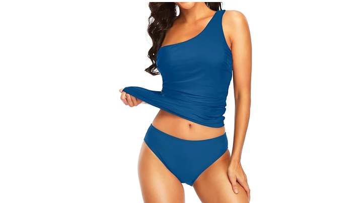 Tempt Me 2 Piece Swimsuits for Women Tummy Control Bathing Suit One Shoulder, L