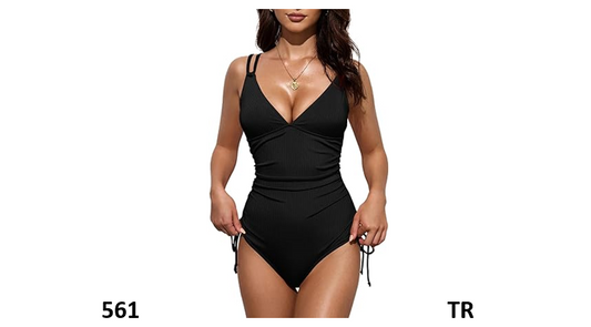 Aleumdr Women V-Neck One Piece Tummy Control Swimsuit Cheeky Tie Side High Cut,S